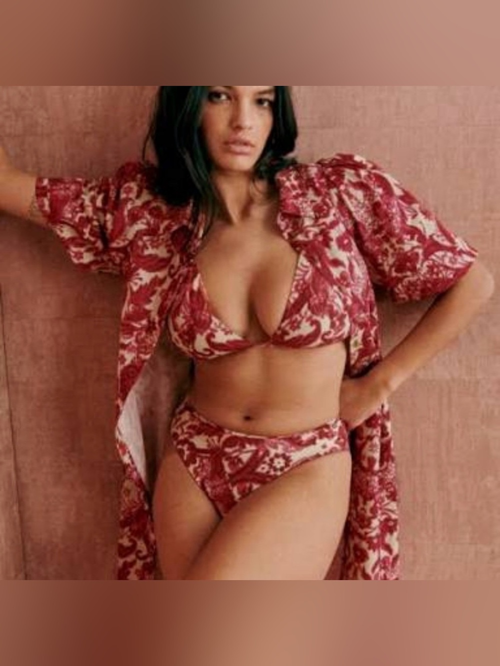 Sezane Le Sable Red and Cream Floral Bikini Set